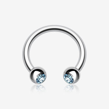 Gem Ball Steel Horseshoe Circular Barbell-Aqua